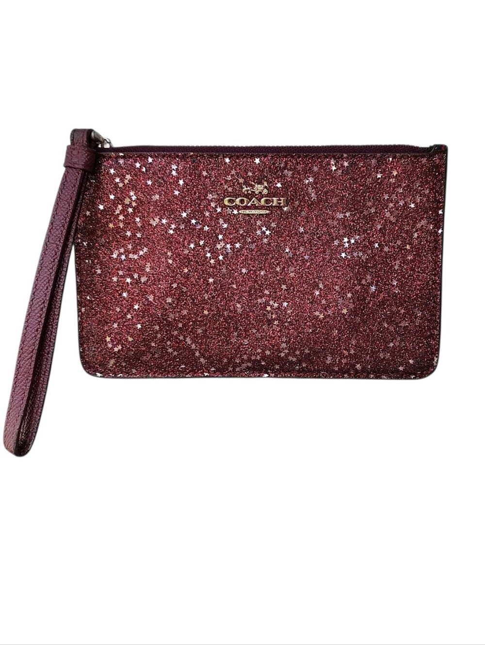 COACH Burgundy Glitter Star Wristlet Clutch